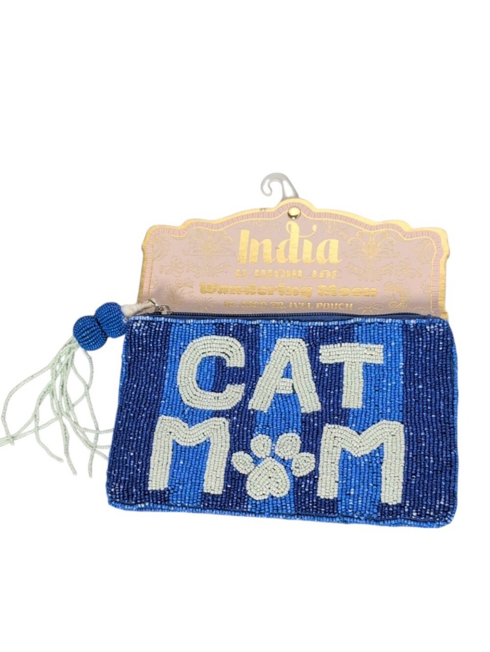 Wandering Moon Hand Beaded Cat Mom Zipper Travel Pouch